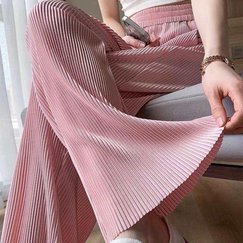 Breathable Ice Silk Wide Leg Thin Pants Plus Size Slim Drape Casual Long Pants for Women Summer