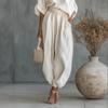 Spring 2026 European Casual Loose Cotton Linen Set: Wide-Leg Lantern Pants & Top
