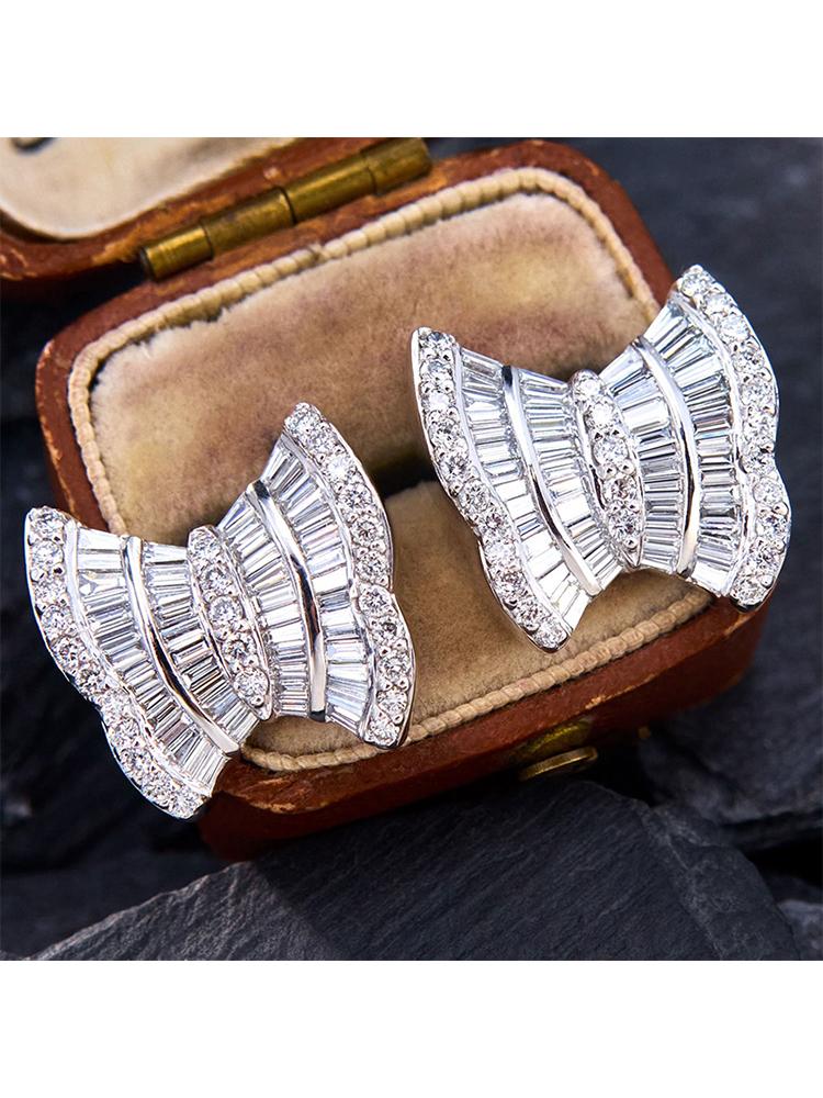 Huitan Sparkling Bow Shaped Stud Earrings for Women Full Paved Geometric CZ Exquisite Female Accessories Wedding Party