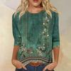 Women’s Casual Floral Print Three Quarter Sleeve Crew Neck Loose Fit Pullover Top for Daily Wear Spring Summer Autumn