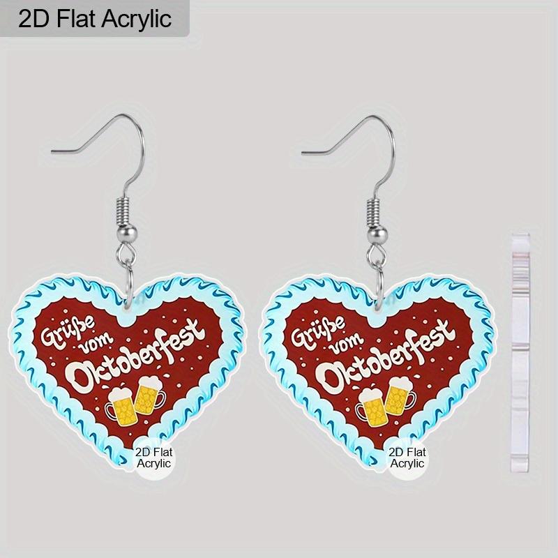 

2D Плоские Октоберфест, Сердцевидные Чокающиеся Акриловые Серьги-подвески для женщин Ювелирные изделия Подарки Идеальный праздничный подарок Подарок для вечеринки