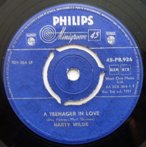 

7inch Record MARTY WILDE - A Teenager In Love 45PB926 Philips 1959 UK Rock Used