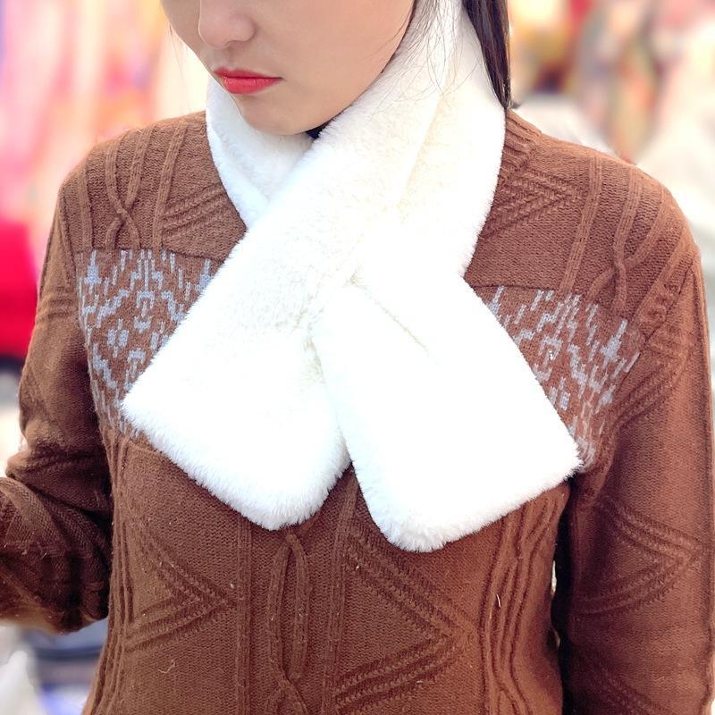 Autumn And Winter New Plush Imitation Rabbit Hair Pearl Buttons Fur Scarve Solid Colour Versatile Scarve Fashion Women's Scarve