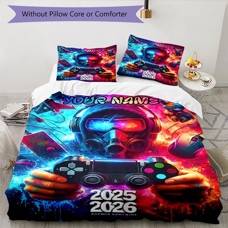 3pcs Custom Name Cyberpunk Future Bedding Set Printed Bedding Set Duvet Cover Closure Includes 1 Duvet Cover & 2 Pillowcases Bedroom Decor