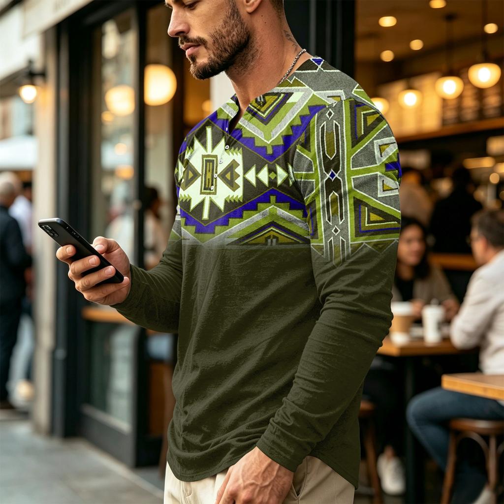 Men's Casual Vintage Boho Long Sleeve Shirt for Everyday Wear