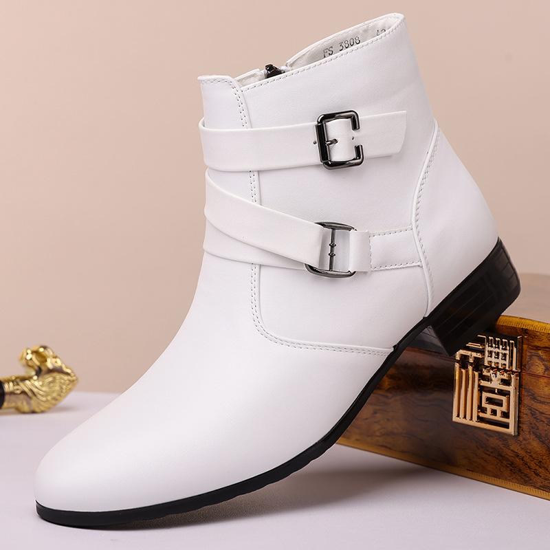 New Winter Fashion Belt buckle Patent leather Chelsea Ankle Boots For Men's Casual Luxury Brand Designer Shoes High Tops