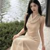Xiao Qi French Retro Striped Halter Neck Sleeveless Summer Dress for Women