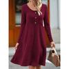 IHUASU Fashion Autumn Winter Solid Color Print Long Sleeve U-Neck Casual Dresses