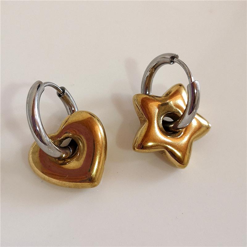Classic Gold Chunky Flower Heart Star Hoop Earrings For Women Men Punk Hip Hop Gold Color Female Earring Statement Y2K Jewelry