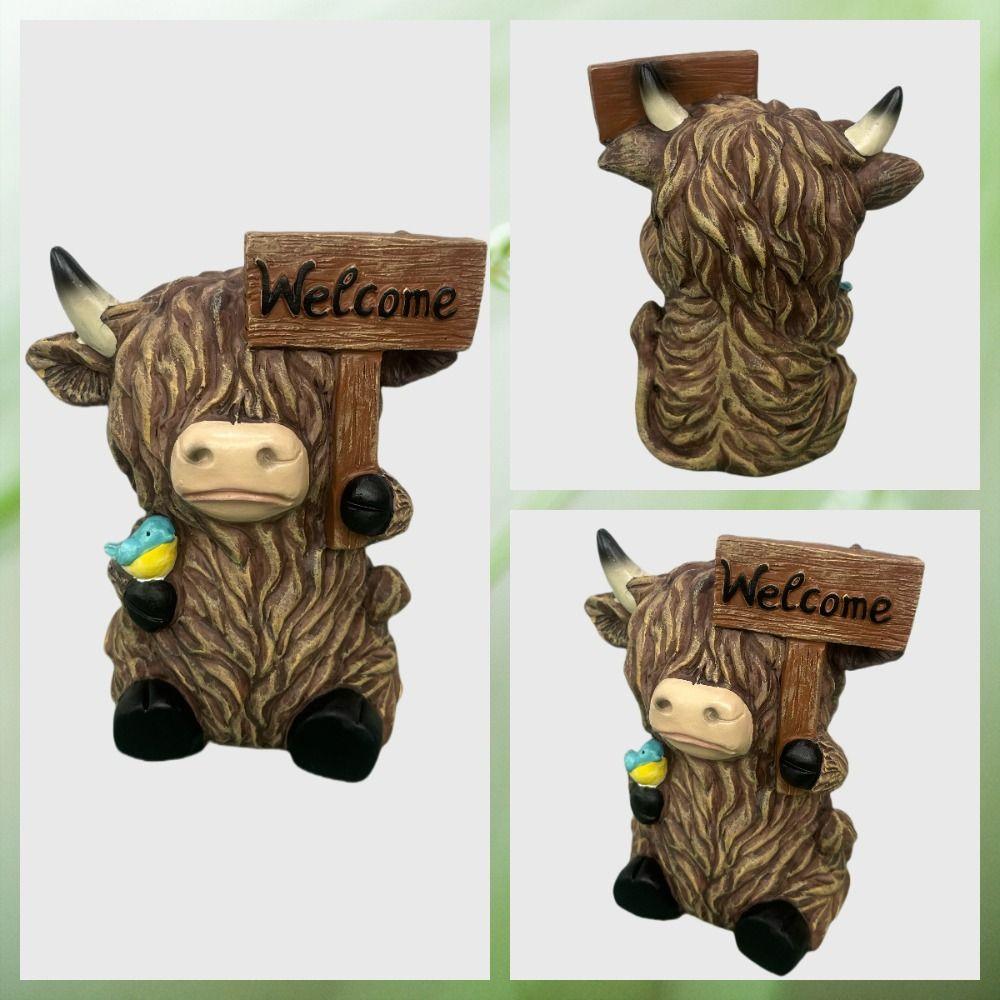 Cute Cow Statue Adorable Animal Sculpture Ornament Crafts Highland Yak Sign Figurine  Garden