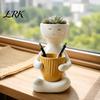 Easy Maintenance Planter Smiling Face Plant Pot, Double Planting Space Planter, Cute Resin Pot for Succulents Sitting Figure Flowerpot Succulents,