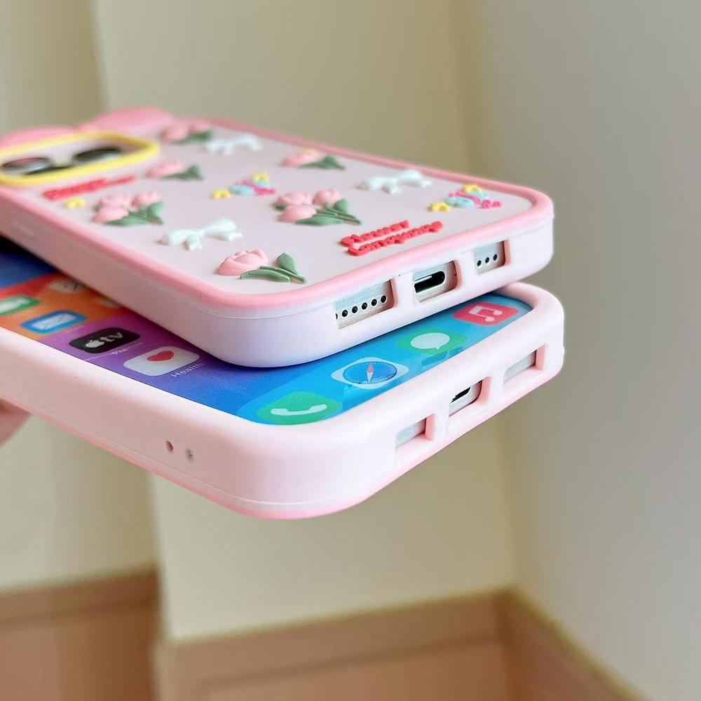 Cute 3D Tulips Lovely Flowers Phone Case for IPhone 16 14 15 Pro Max 13 16 Pro 15 Pro 14pro 13pro Silicone Soft Shockproof Cover