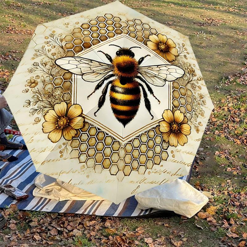 1PC Bee HoneycombAutomatic Open/Close Umbrella with Windproof, 8-Rib Sturdy Canopy, Durable Ribs, Fashionable Design, Outdoor Accessory, Fun Prin, Hol