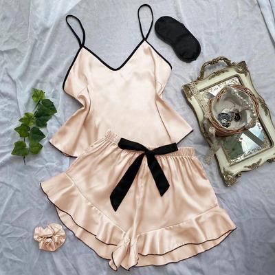 Ensemble pyjama short et caraco en soie pour femme - Tenue de nuit d'été