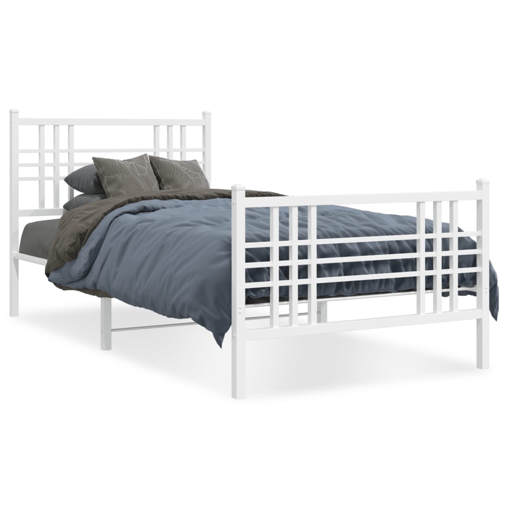 Metal Bed Frame with Headboard and Footboard White 90x190 cm