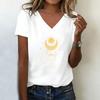 Star Moon Printed T-shirt Women's Short Sleeved T-shirt V-neck