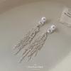 Under the Moon Galaxy Long Tassel Silver Plated Pearl Earrings Niche Design Advanced Ear Clips Holeless Delicate Earrings Women