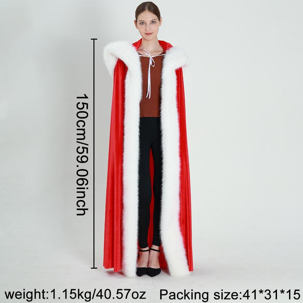 Women's Calf-Length Hooded Fleece Cape - Warm Winter Christmas Princess Coat