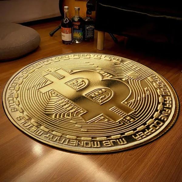 Bitcoin Round Carpet Anti-Slip Circle Area Rug Large for Home Living Room Floor Mat Bedroom Decor Chair Drum Rug Chair Doormat