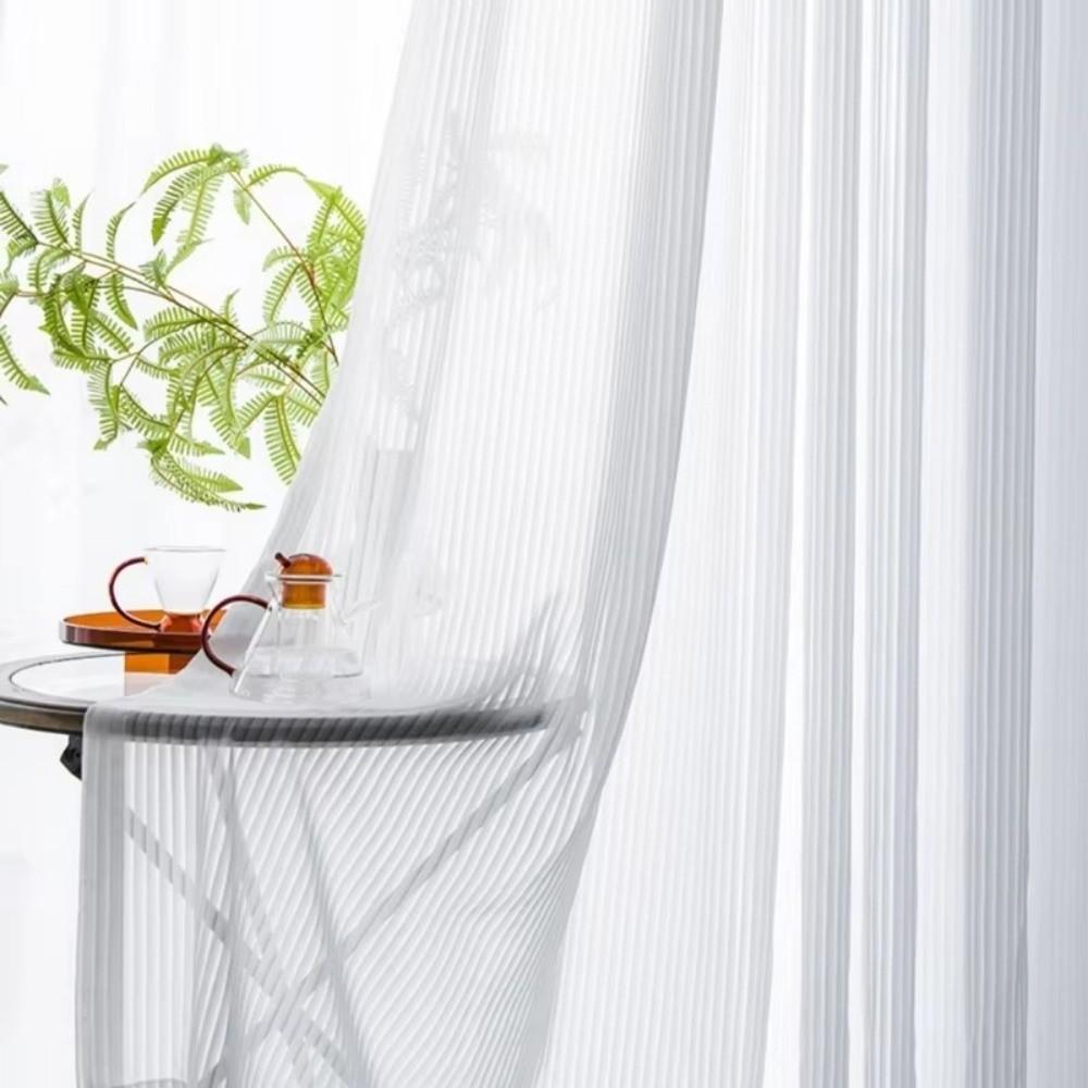 Soft Chiffon White Tulle Curtains 100*200cm Transparent Blinds Style Curtains Striped Vertical Breathable Privacy Sheer Curtain