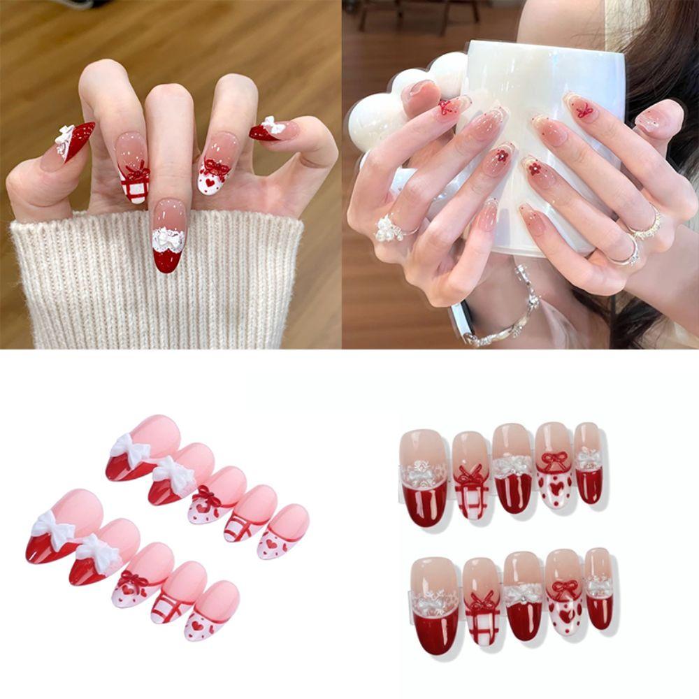 Polka Dot Cat-eye Print Valentine's Day New Nail Art Press On Nails  For Women and Girls