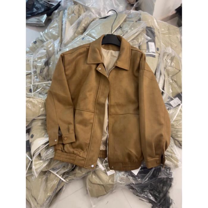 Женская высококачественная ретро-куртка с лацканами из коричневой замши - Осенний кардиган Melade на молнии Large коричневый