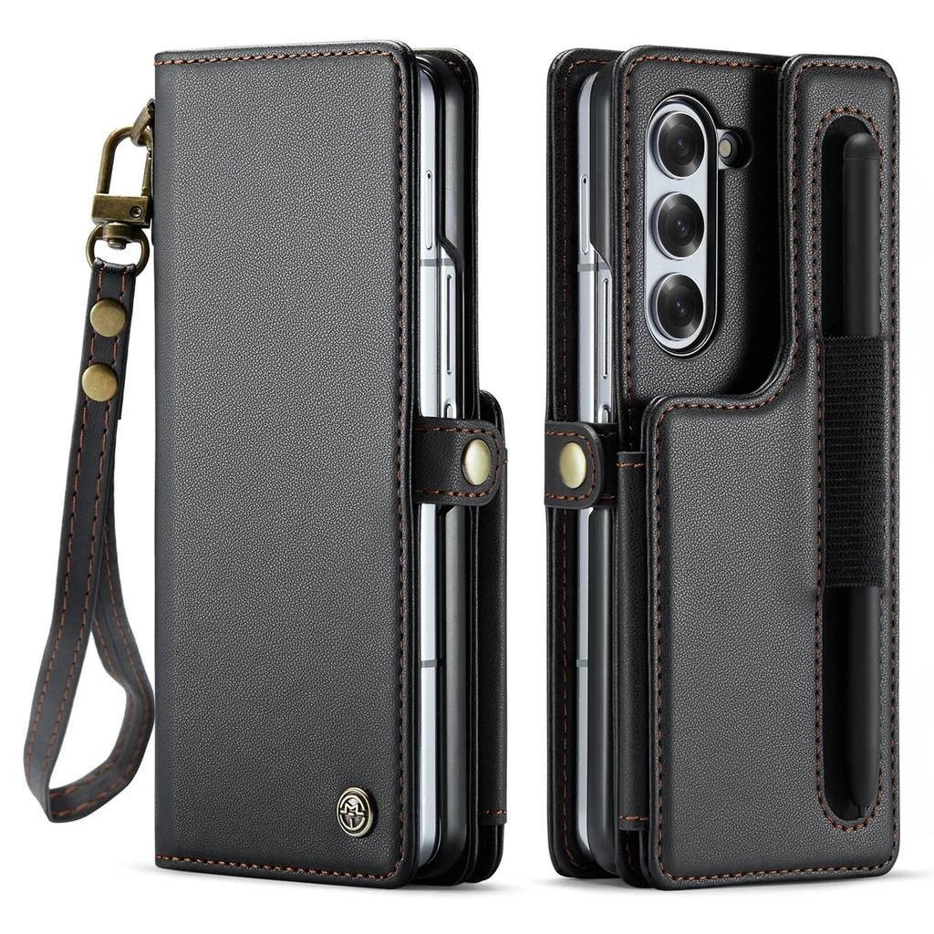 Custodia per Samsung Galaxy Z Fold 6 con Slot Portapenna, Custodia Portafoglio Blocco RFID per Galaxy Z Fold 6 con Cinturino da Polso