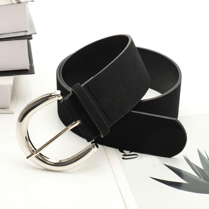 New retro PU cowhide suede women s belt Spice girl style versatile dress with belt western Y2K wide belt women чёрный