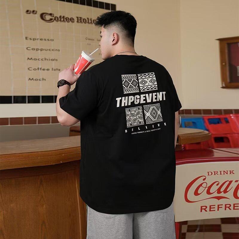 

Свободная мужская футболка с коротким рукавом, этнический принт, модная, простая вышивка, топ с коротким рукавом, хлопок, удобная, легкая 8XL чёрный