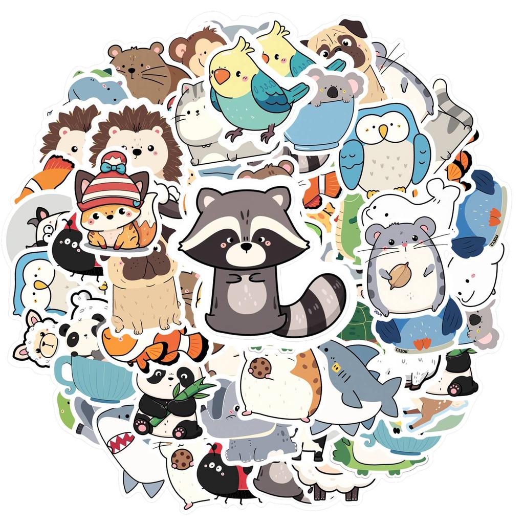 35pcs-50pcs Cartoon Nature Stickers Colorful Animal Stickers Stickers For DIY Phone Laptop Scrapbook Bike