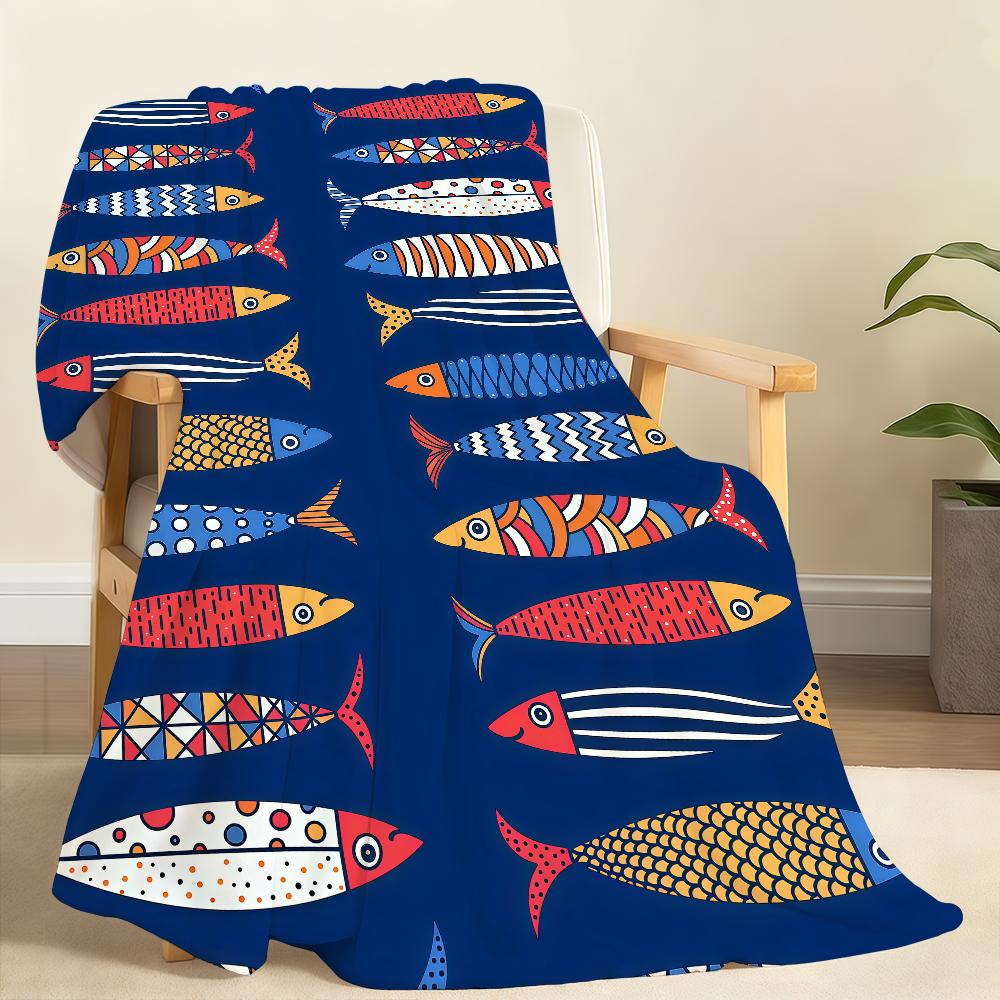 Bunte Sardinenfische Ozean Lustige Decke Für Weiche Überwurfdecke für Picknick Bett Sofa Zuhause Schlafzimmer Gemütlich Warm Bequem