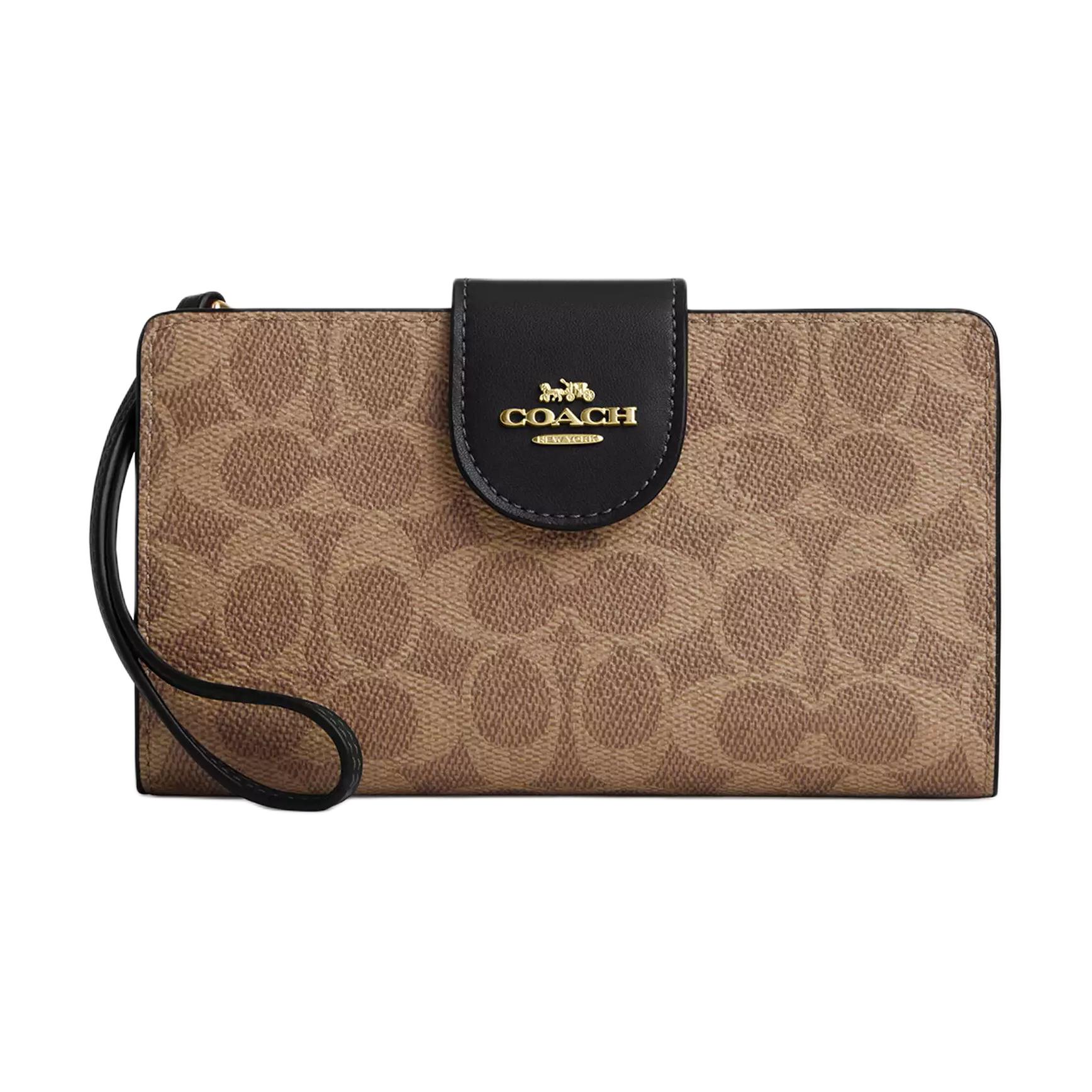 Coach Canvas 18 Brand Print Snap Closure Coated Canvas Wallet Women wallet Brown Tan CW780-IMQRX Tan & Brown