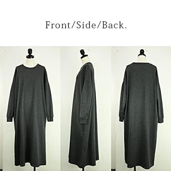 Andit Maxi Sizes M and L Women's Fleece-Lined Loose-Fit Dress, (L, Black)