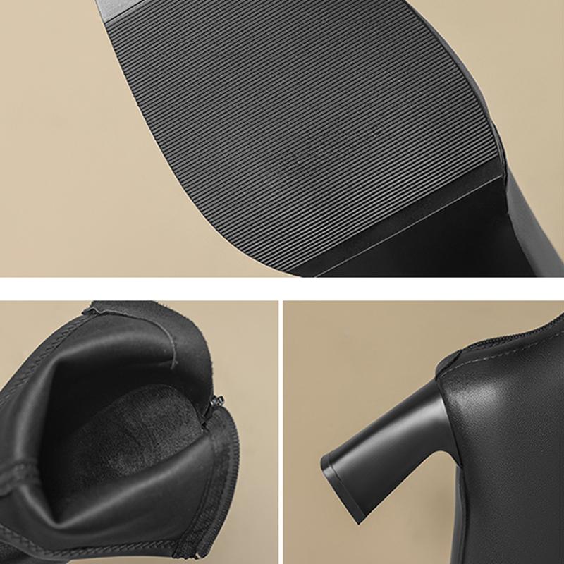 Fashion French Retro Square Toe Black Ankle Boots Women 2025 Winter Elegant High Heel Chelsea Boots Metal Decoration Designer Shoes 42