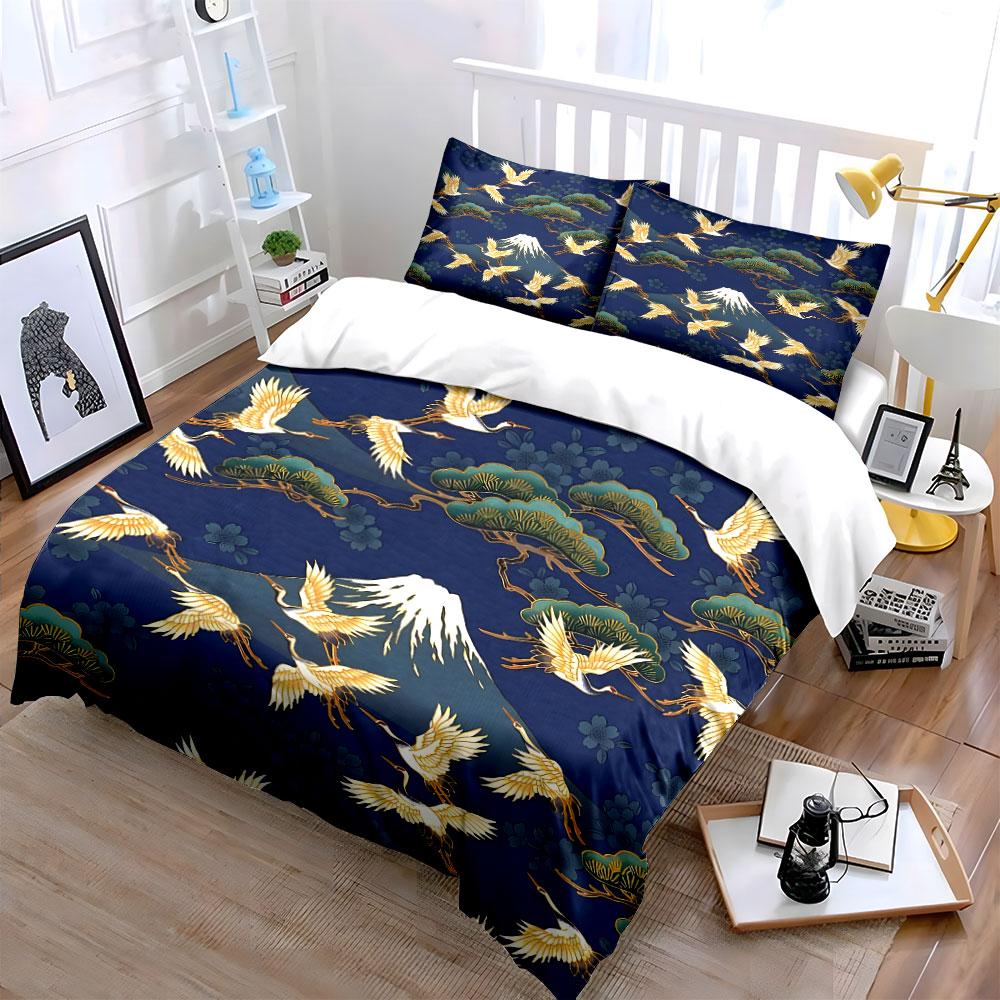 Elegant Crane Mountain Decor Set Soft Comfortable Duvet Cover Bedding Set Included 1*Duvet Cover & 2*Pillowcases, Gift