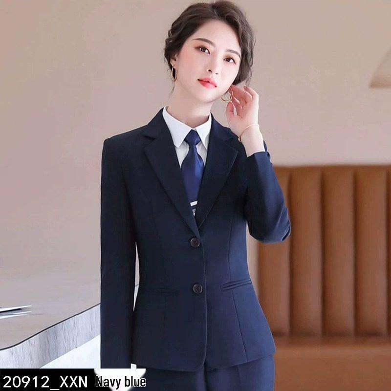 Formelles Schwarzes Anzugset für Damen für Frühling und Herbst - Professionelle Arbeitskleidung mit Jacke für Hotelrezeptionisten