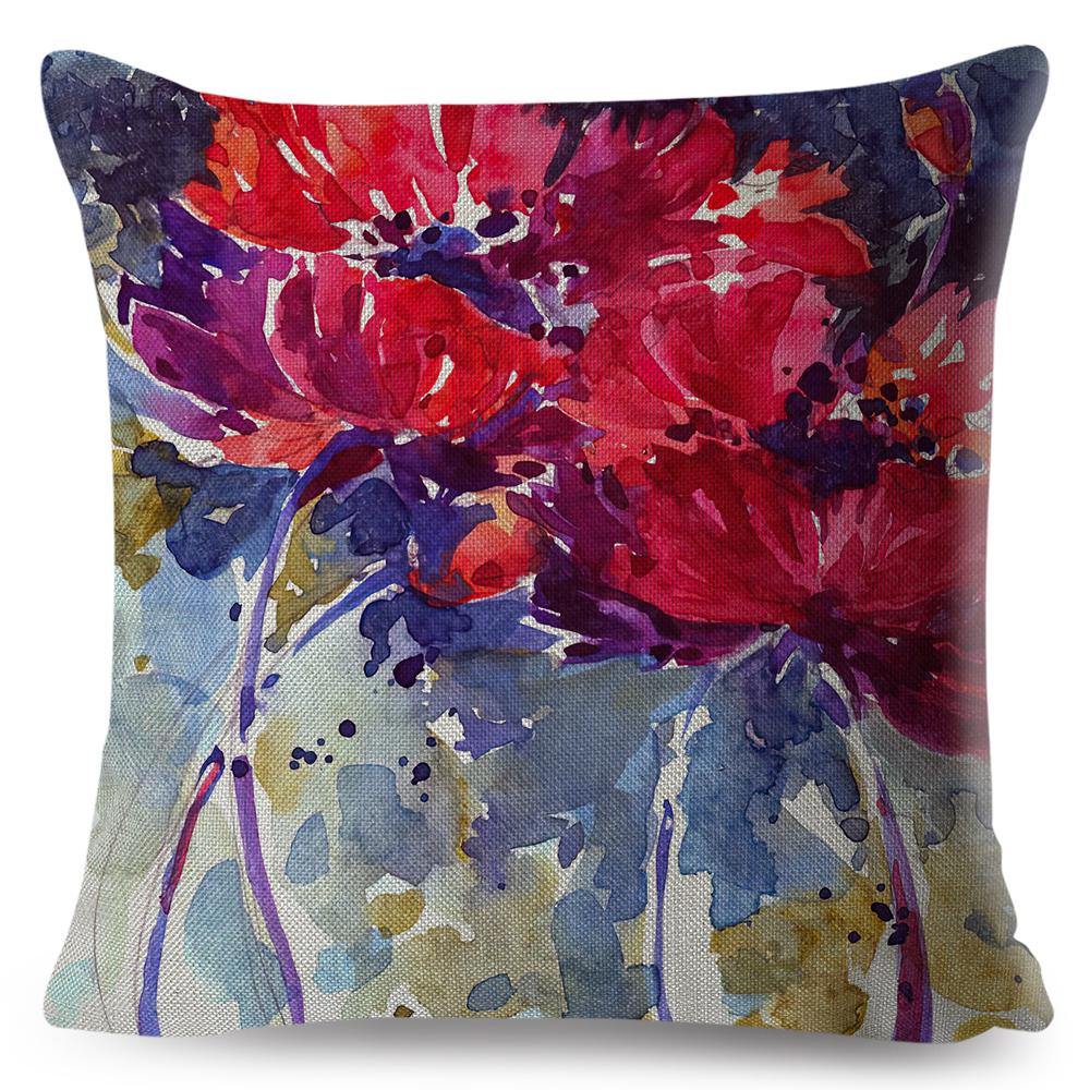 Modern Watercolor Cushion Cover Abstract Floral Painting Design Soft Fabric Study Room Office Home Decor Pillow Case