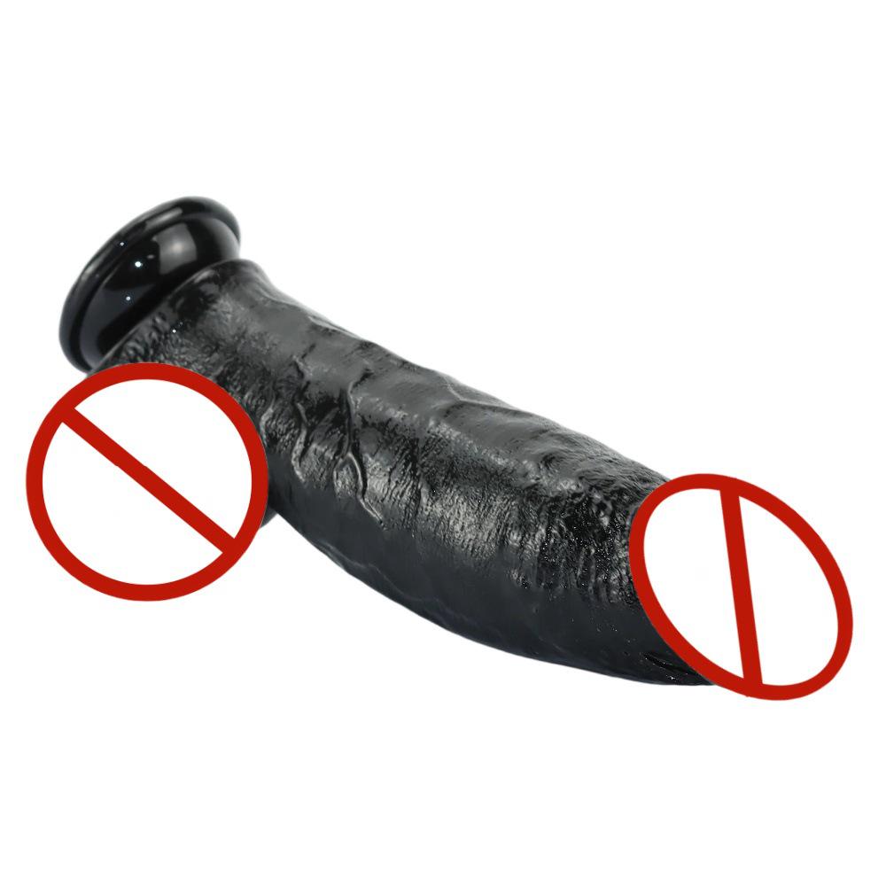 Curved Black Suction Cup Dildo - Large, Realistic Adult Toy for Women