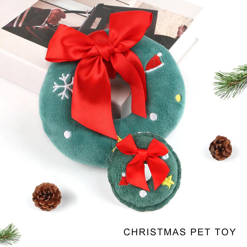 Festival Plush Christmas Ring Dog Toy With Squeaker For Pet Cats and Dogs Holiday Celebration Dog Chewing Teething Gifts