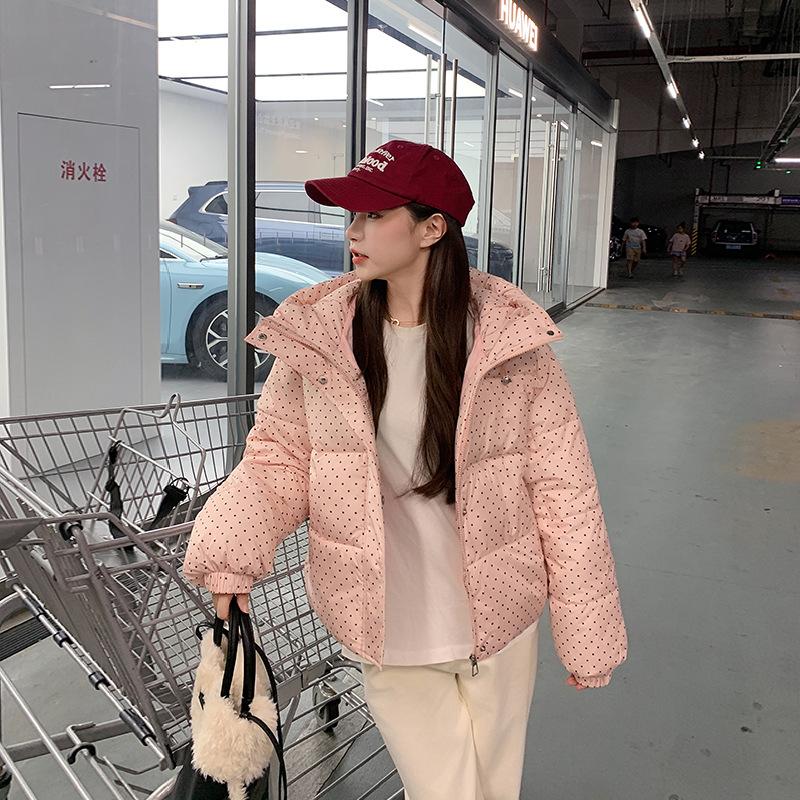 

Короткая куртка с капюшоном свободного кроя на хлопковой подкладке в горошек XL розовый