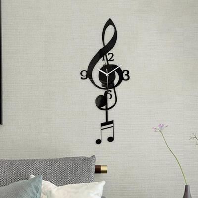 Music Note Wall Clock Quiet Acrylic Easy Read Decorative with Pendulum No Ticking for Cafe Kitchen Farmhouse Bathroom Home