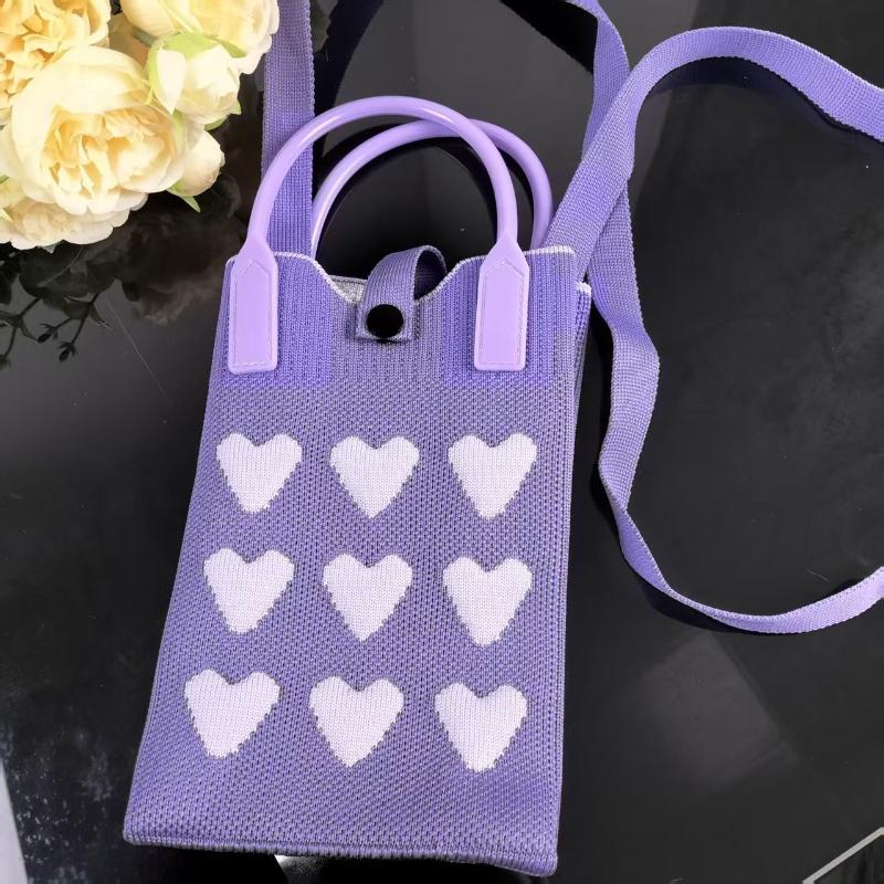 1 Peça Meninas Fofo Bolsas Transversais Ao Ar Livre Coreanas Mini Bolsa de Mão Quadrada Tricotada em Coração Para Mulheres Pequena Bolsa de Ombro para Celular