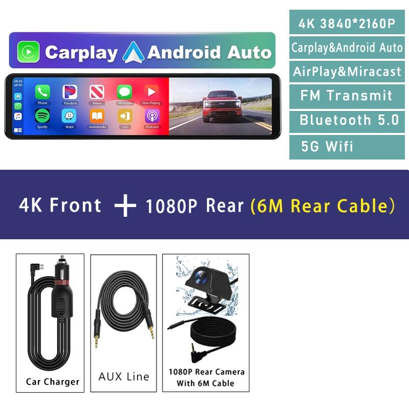 4K Car DVR 9.66/11.26” Wireless Carplay Android auto DashCam for Rear view Camera Mirror 1080P Video Drive Recorder  Wifi GPS