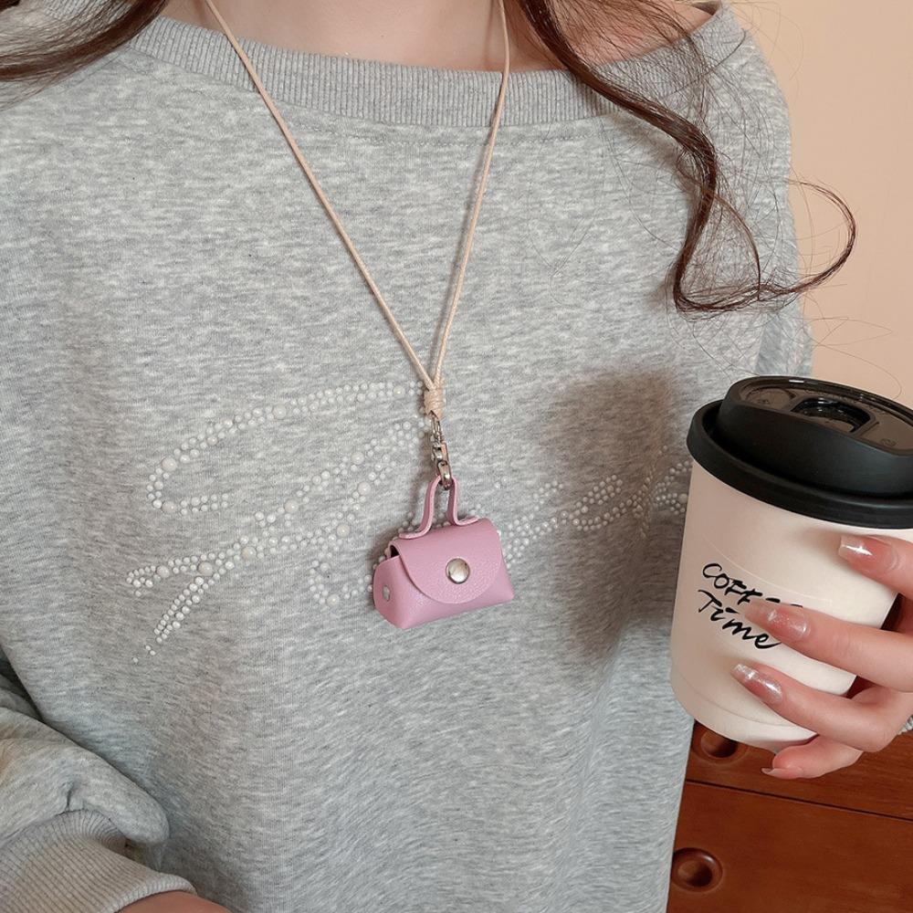 Anti-loss Mini Coin Purse Necklace Hanging Neck Sweater Chain Portable Long Leather Necklace  Women