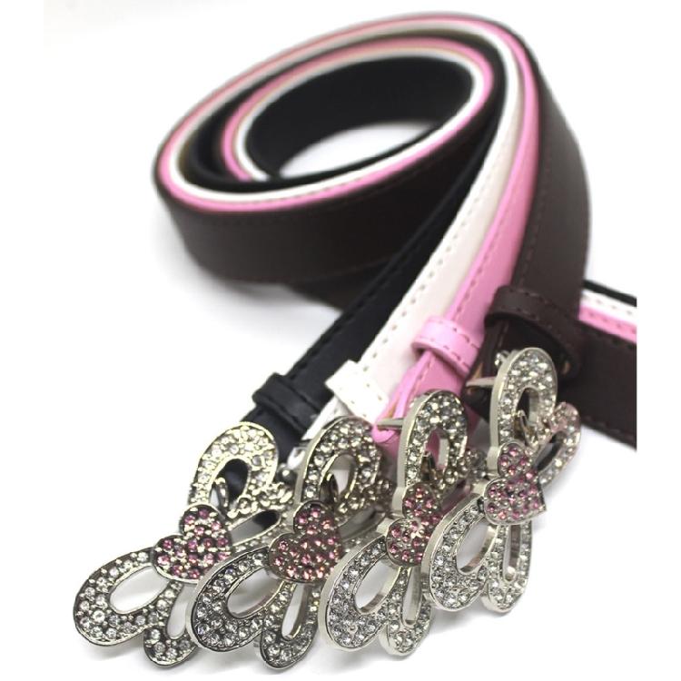 Shinning PU Belt with Rhinestone Buckle Woman Girl Decorative Belt for Skirt