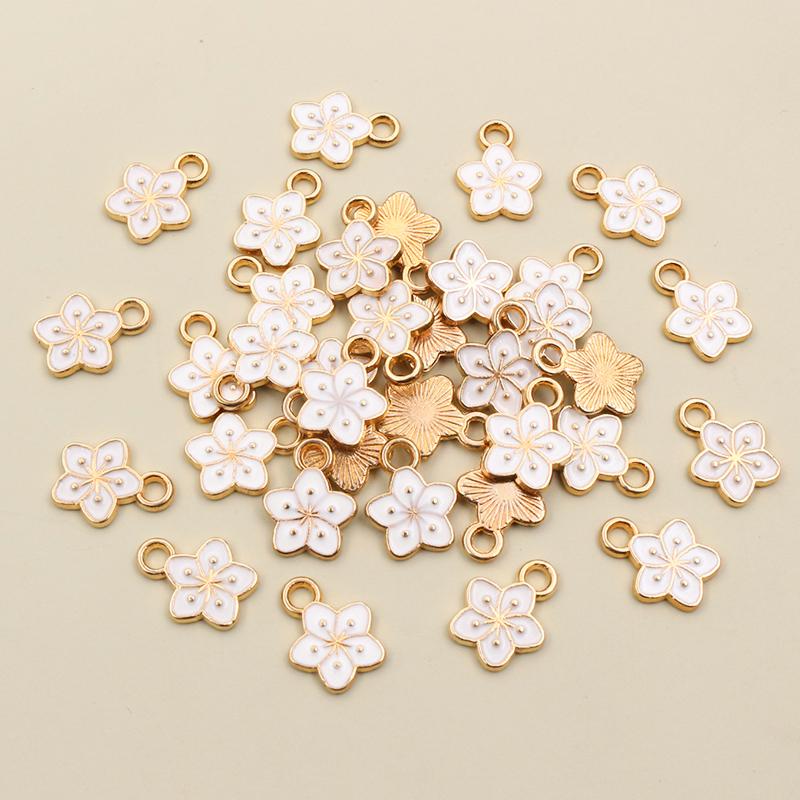 50Pcs 11x9mm Small Alloy Flower Charms Pendants Multi Colors For DIY Bracelet Necklaces Jewelry Making Accessories
