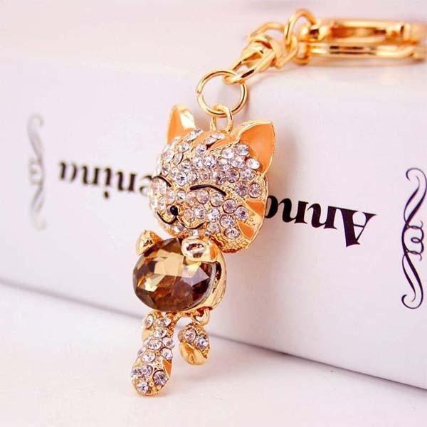 Smile Cat Crystal Rhinestone Keyring Key Holder Purse Bag for Car Christmas Gift Keychains 2017 Brand Key Chain ZHH2745/sm
