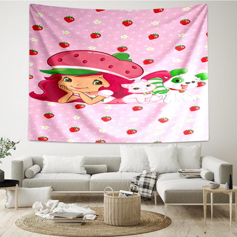 Straw-berry Friends Quick-Dry Tapestry Hanging for Bedroom,Livingroom, Playroom,Decor Art Room Wall Tapestry Holiday and Birthday Gifts