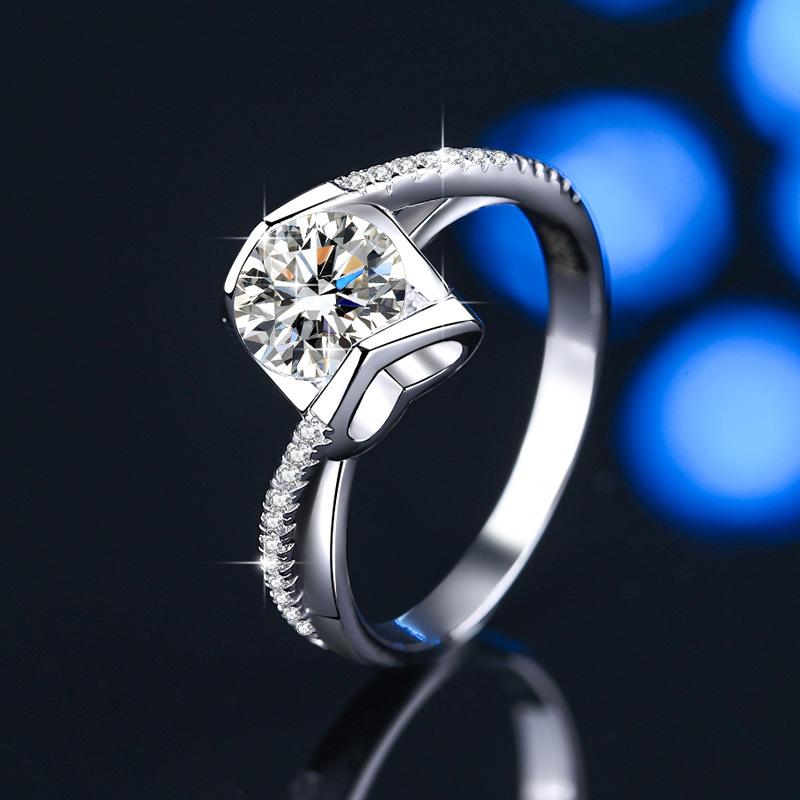 D Color 2ct Moissanite Women's Ring Sterling Silver Pt950 Platinum Angel Kiss Ring Engagement Diamond Ring Wedding Ring Gift for Girlfriend