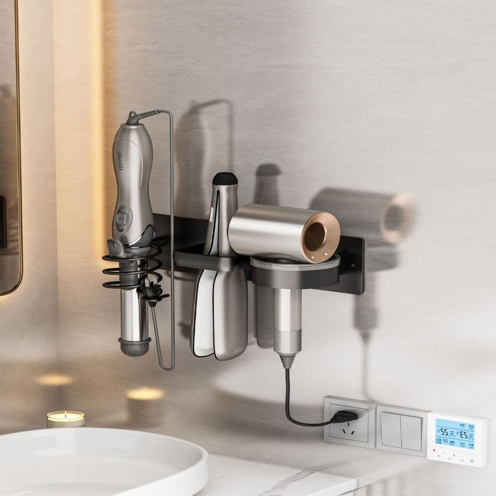 3 in 1 Hair Dryer Holder Aluminum Hair Straightener Holder Curling Iron Shelf  Toilet